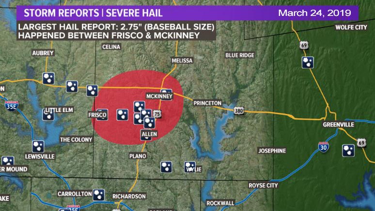 Collin County Hail Damage on Sunday, March 24th, 2019